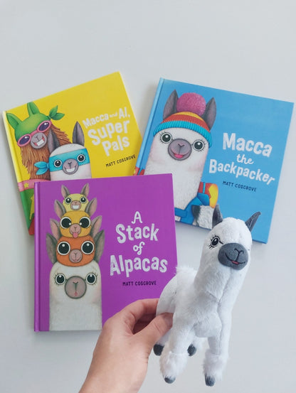 Macca the Alpaca books x3 with soft toy