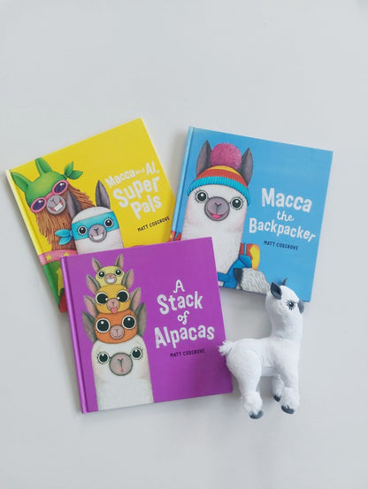 Macca the Alpaca books x3 with soft toy