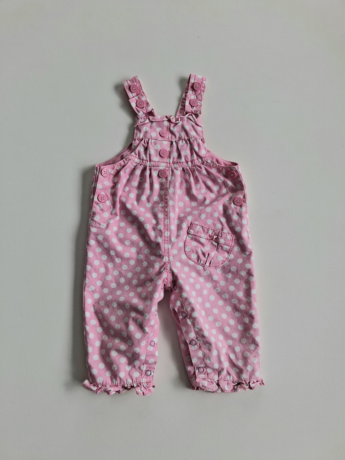 Pink polka dot overalls 6-9 months